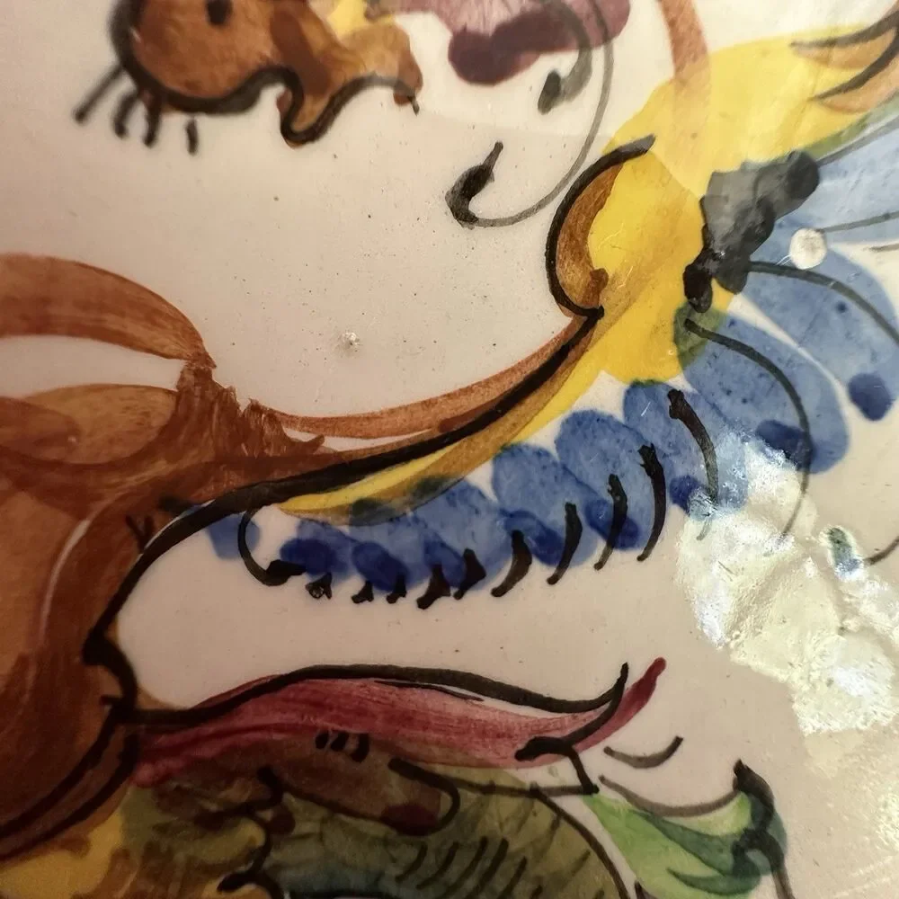 Vintage Fratelli Fanciullacci Italy Majolica Dragon Plates Set 2 Ready to Hang